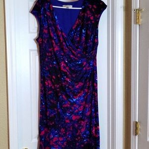Kasper blue pink faux wrap dress